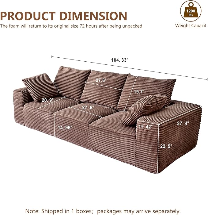 Modular Sectional Sofa Cloud Couch Corduroy Fluffy Couch Sectional Couches for Living Room