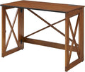 MECO Stakmore 110 Volt Stylish Versatile Expandable Folding Desk with Built in Outlets for Home Office Den or Living Room Fruitwood