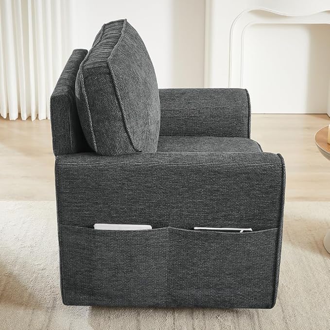 Swivel Accent Chair 360°Swivel Barrel Chair Modern Upholstered Armchair Makeup Accent Chair for Bedroom with Side Pockets for Living Room Bedroom Office and Hotel (Grey)