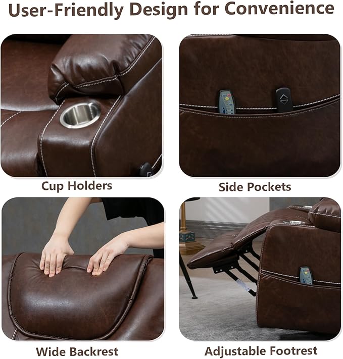 Oversized Power Lift Recliner Chair for Big and Tall 400 LBS Dual Motor Electric Recliner with Heat &amp Massage Zero Gravity Leather Sofa Chair for Living Room Home Theater Brown