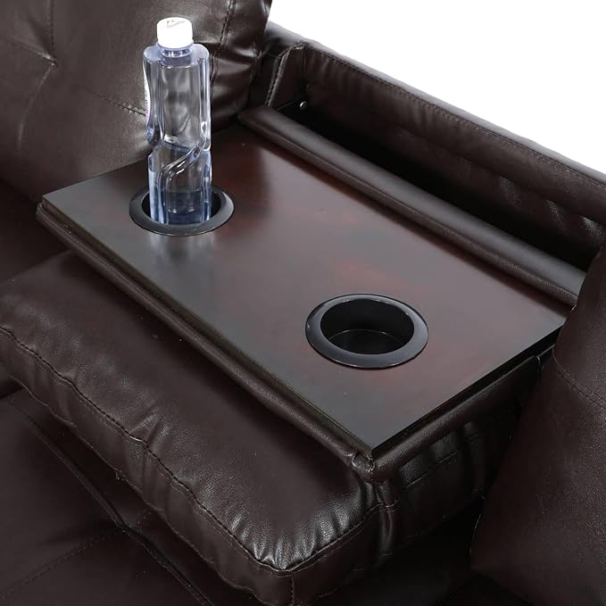 L Shaped Sectional Couch with Ottoman Modern Leather Modular Sectional Sofa with Cup Holder Nail-Head Design L Shaped Couch for Living Room Bedroom Brown