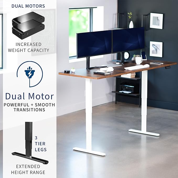 VIVO Electric 83 x 30 in Dual Motor Sit Stand Desk Memory Height Adjustment 2B Series Rustic Vintage Brown Top White Frame DESK-KIT-2W8N