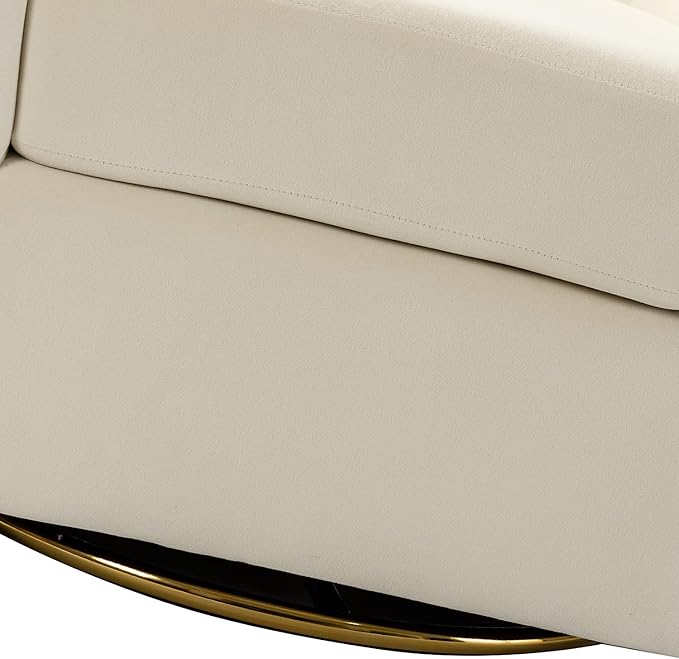 HULALA HOME Swivel Accent Chair with Gold Metal Base Set of 2 Contemporary Velvet Curved Swivel Barrel Chair Upholstered Club Armchair Leisure Single Sofa for Living Room Nursery Bedroom(Ivory)