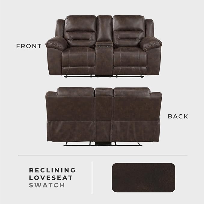 Lexicon Double Recliner Loveseat with Center Console Wall Hugger Manual Reclining Couch Textured Microfiber Upholstered Dual Reclining Love Seat Home Theater Seating Required Assembly Dark Brown
