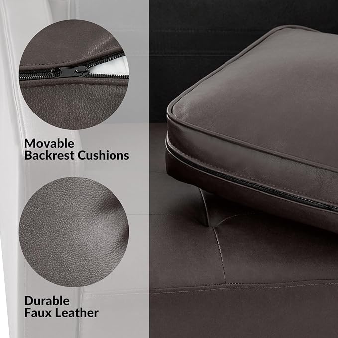HULALA HOME Mid-Century Modern Faux Leather Loveseat Sofa with Movable Backrest Cushions Button-Tufted 2-Seater Sofa with Wooden Legs Small Love Seat Accent Couch for Living Bedroom Brown