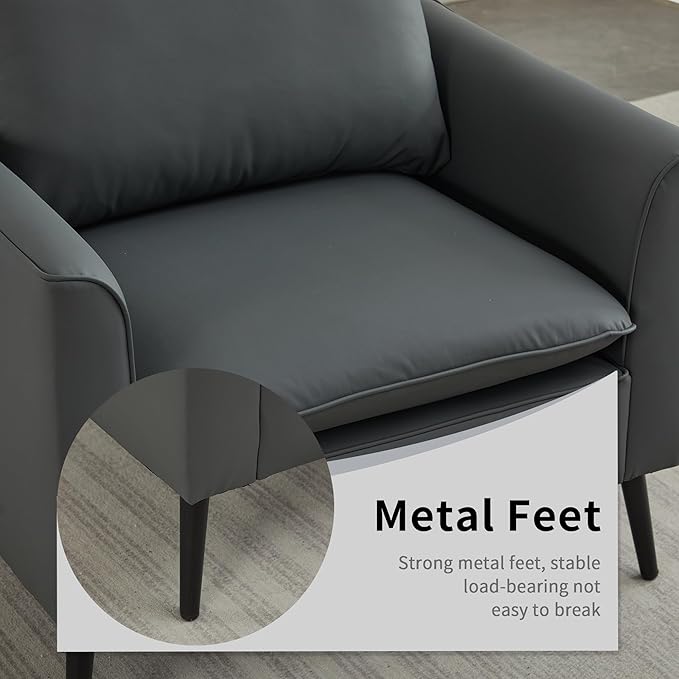 Modern Faux Leather Chair Set of 2 Oversized Arm Chair for Living Room Mid-Century Accent Sofa for Bedroom Comfy Upholstered Single Sofa Readingchair for Waiting Room and conference roomGray