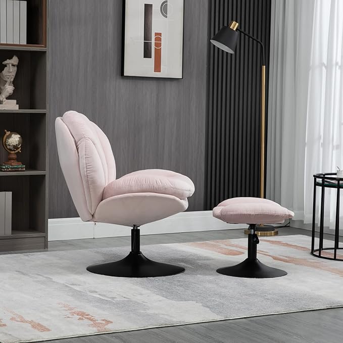 FurnitureSwivel Accent Chair Living Room Chair with OttomanAdjustable Seat Height TV Chair (Pink)