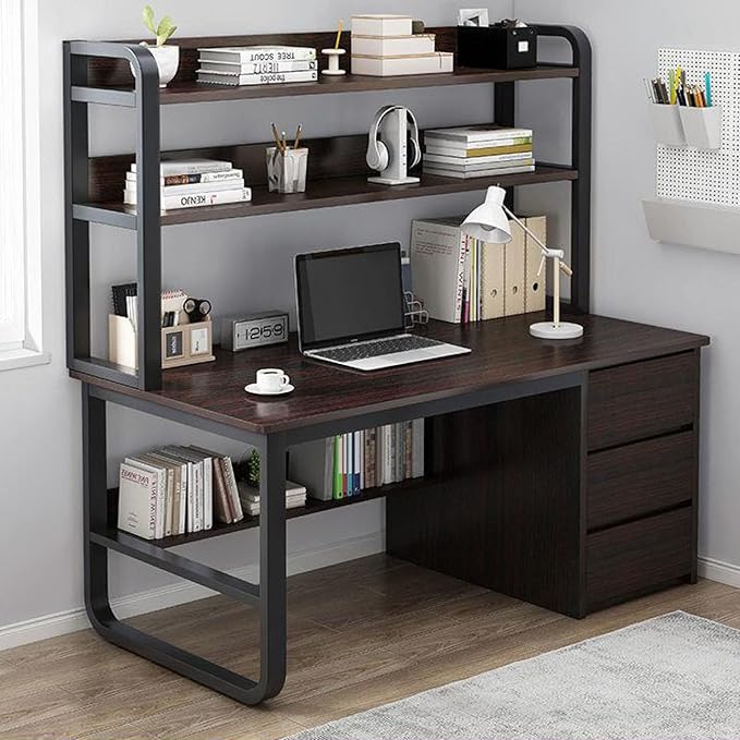 Computer Desk with Hutch and BookshelfHome Office Desk with 3 Drawer Industrial Study Writing Table Workstation for Home and Office(39 Inch Black Walnut)