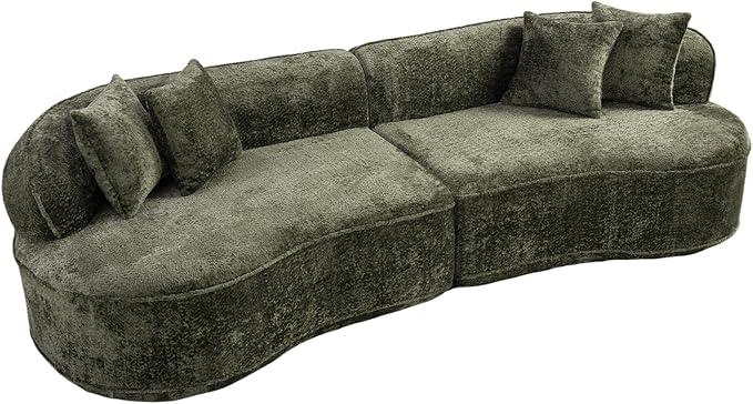 114-Inch Curved Boneless Sofa Couches Compressed 4-Seat Foam Couch for Living Room Bedroom Boneless Modular Cloud Sofa Curved Floor Couch with 4 Pillows No Assembly