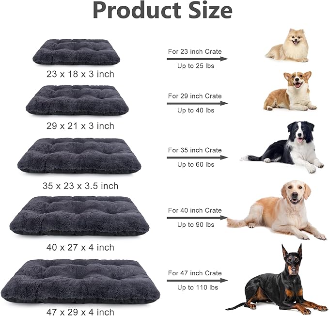 JOEJOY Dog Bed Crate Pad Deluxe Plush Washable Dog Beds Fulffy Soft Kennel Pad Anti-Slip Pet Sleeping Mat for Medium Small Dogs 29 x 21 Grey