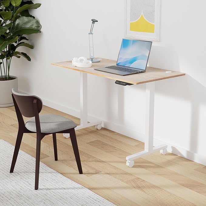 CubiCubi Height Adjustable Electric Standing Desk 48 x 24 Inches Stand Up Table Sit Stand Home Office Desk with Splice Board Maple