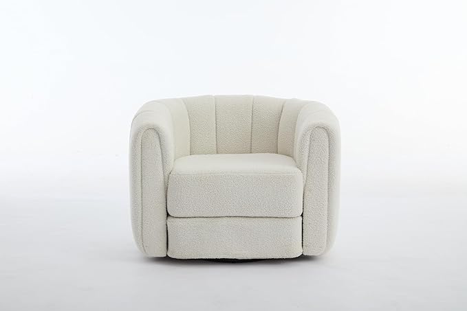 Swivel Accent Chair for Livingroom Teddy Fabric 360 Degree Round Swivel Barrel Armchair Wide Upholstered for Living Room Bedroom Reading Waitingroom (White Teddy)