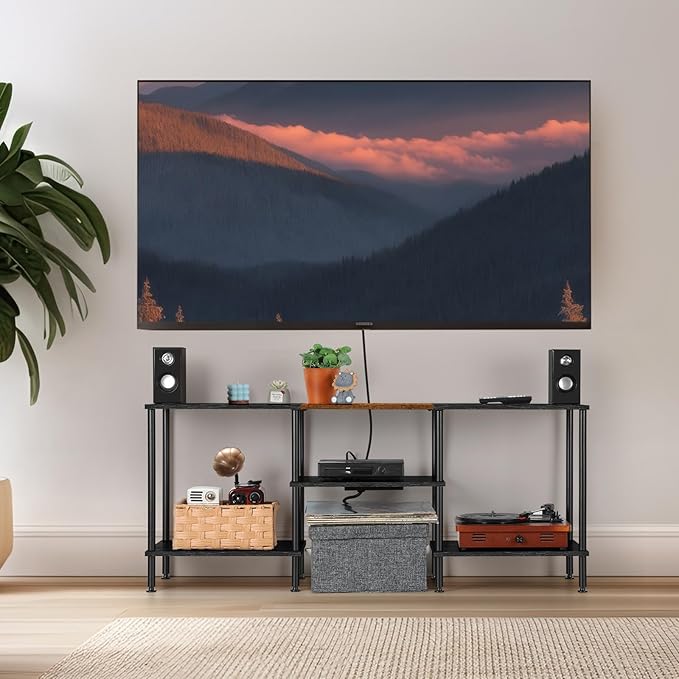 OYEAL Black Bedroom TV Stand with Power Outlets up to 50 inch TV Small Entertainment Center Stand with Storage Modern Media TV Console Table for Living Room Bedroom