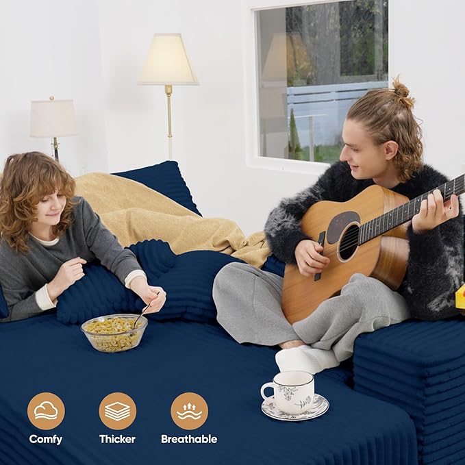 111'' Sectional Corduroy Sofa with Chaise Extra Large L Shaped Convertible Sleeper Couches Set Reversible Bed with 8pcs Cushions for Living Room Bedroom