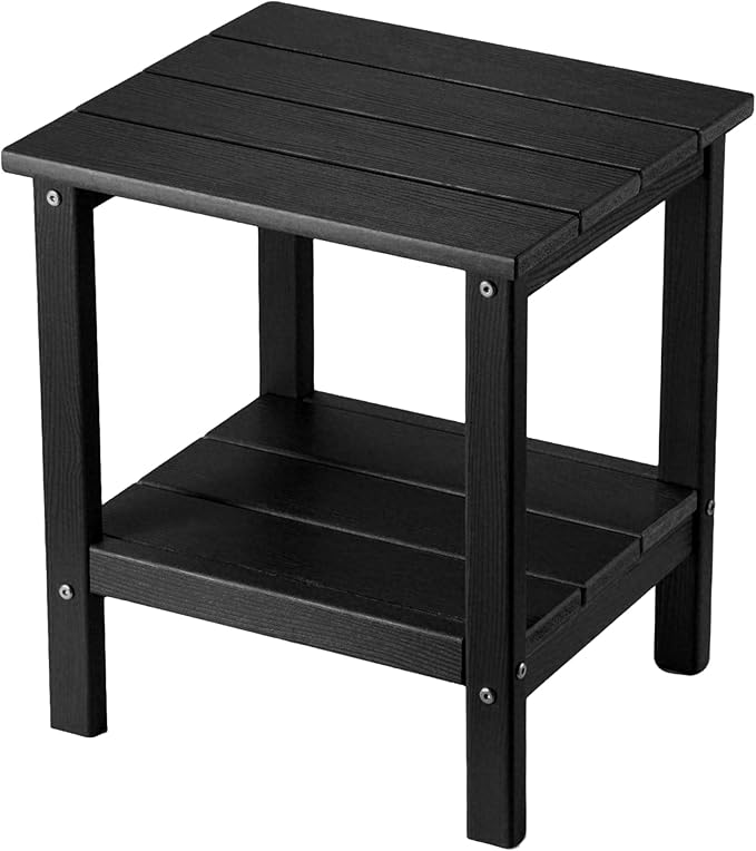 Outdoor Side TableDouble Layer Small Side TablesAll Weather Adirondack Side Table Waterproof Outdoor End Tables for PatioPoolPorch (Black)