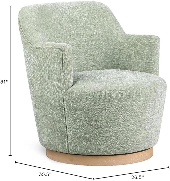 Pemberly Row Modern Accent Chair Mint Fabric Swivel Base Natural Wood Finish 26.5 W x 30.5 D x 31 H Contemporary Style for Living Room or Bedroom