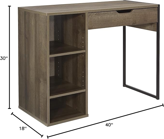 OSP Home Furnishings Ravel 40-Inch Wide Writing Desk Grey Oak