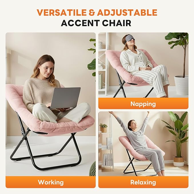 Sweetcrispy Comfy Chair for Adults Foldable Living Room Chair Soft Faux Fur Lounge for Bedroom Dorm Rooms Comfortable Reading Chair for Teens X-Large