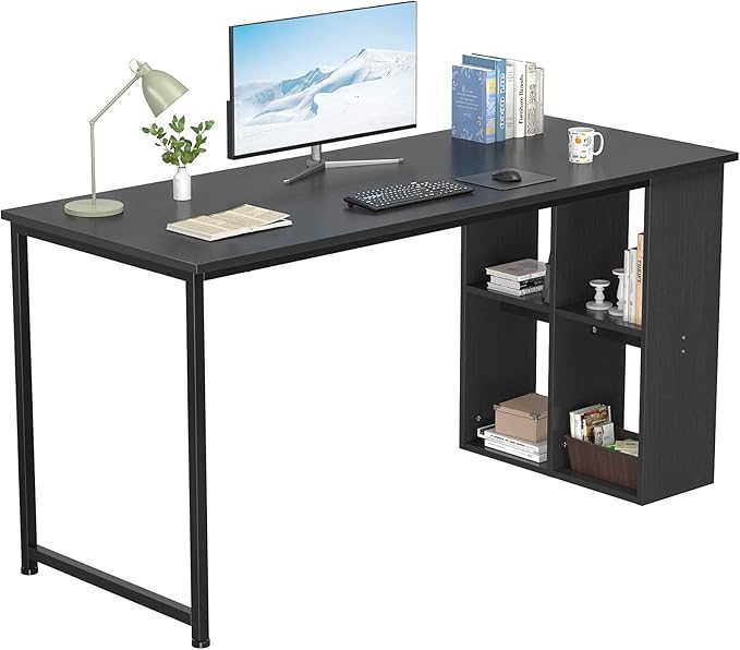 Topfurny 47.2'' Computer Desk with Storage Shelves Modern Home Office Desk Computer Table with Cabinets Student Studying Writing Desk Wood Desk Workstation for Home Office Black