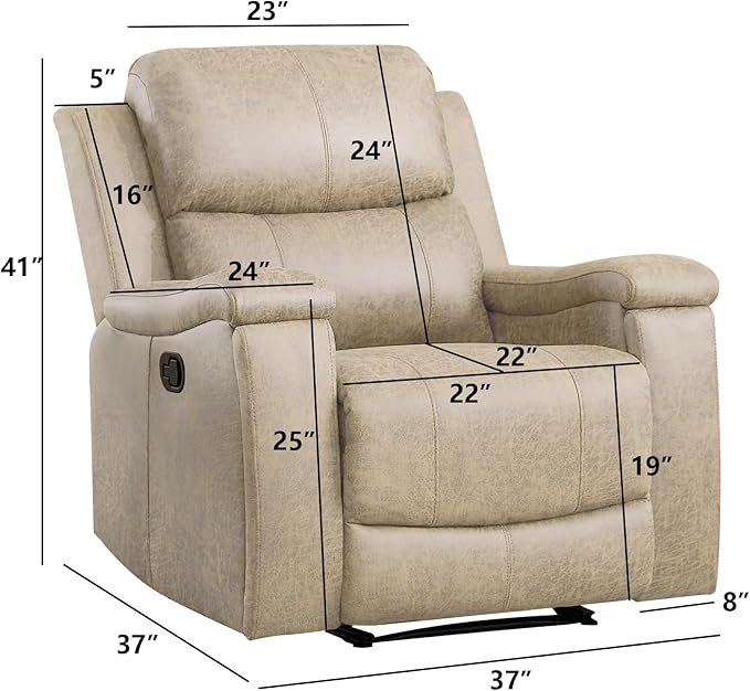EBELLO Recliner Chair Single Overstuffed Sofa Recliner Breathable Faux Leather Manual Reclining Chairs with Hidden Cup Holder Arm and Back for Adults Living Room Bedroom Beige