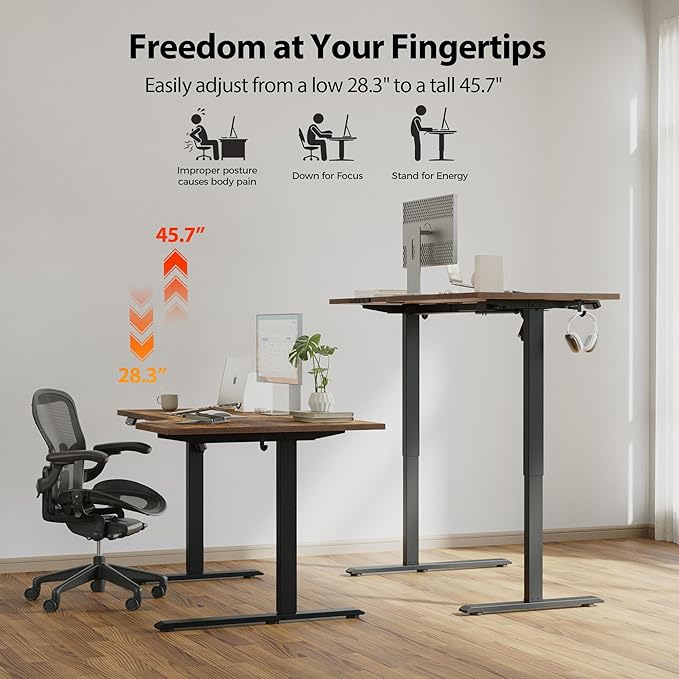 Agilestic Electric Standing Desk Height Adjustable Desk 48 x 28 Inch Sit Stand up for Work Office Home L Shaped Ergonomic Rising Computer Table with Memory Preset Rustic Brown