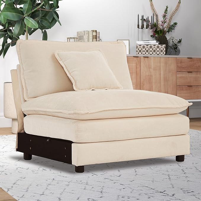 Sofa Middle Position Splicing Combination Chenille Couch for Living RoomApartment Accessories for Modern Home Decor（Beige