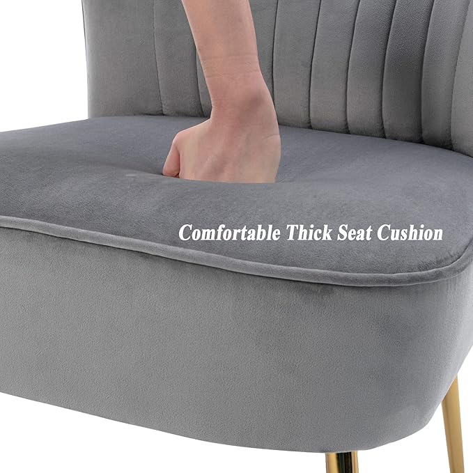 DUOMAY Modern Accent Chair Set of 2 Velvet Slipper Chair with Gold Legs Wingback Side Chair for Living Room Bedroom Entryway Small Corner Chair for Space Saving Grey