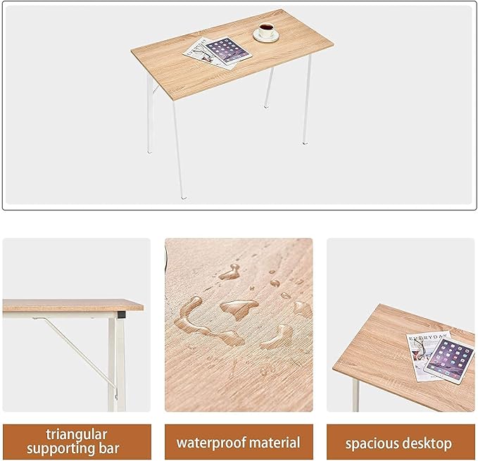Small Computer Desk Study Writing Table for Home Office I Shaped Black Modern Desk Office Laptop Desk Sturdy Work Table PC Wood Computer Table Gaming Desk with Black Metal Frame - 39.4L* 18.9W* 29.1H