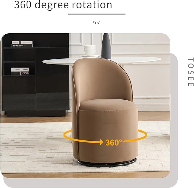 KEIKI Upholstered Swivel Barrel Chair Mid-Century Modern Velvet Accent Armchair for Living Room Bedroom or Vanity 360° Rotating Sofa Chair Brown