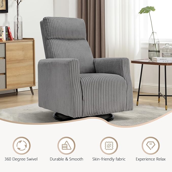 CANMOV Swivel Rocker Chair Set of 2 Swivel Accent Chair with High Back and Arms Corduroy Glider Chair for Living Room Bedroom Nursery Grey