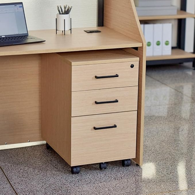 NBF Three Drawer Mobile File Pedestal - 16.1 W Driftwood Gray | File Cabinet Industrial Furniture Mobile Storage