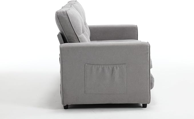 ERYE 55-Inch Loveseat Sofa with Pull Out Sleeper Couch Bed 3-in-1 Convertible Sleeper Sofabed W/Side Storage Pockets Modern 3 Fold Tufted Upholstered Pull Out Sofa Bed for Living Room Bedroom