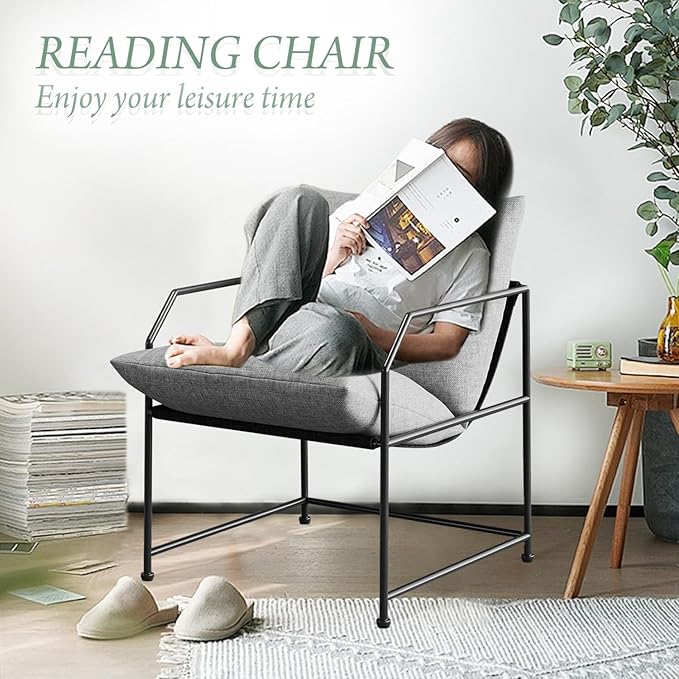 Modern Mid Century Modern Accent Chair Comfy Reading Chair for Living Room Bedroom Upholstered Lounge Chair(Gray 1)
