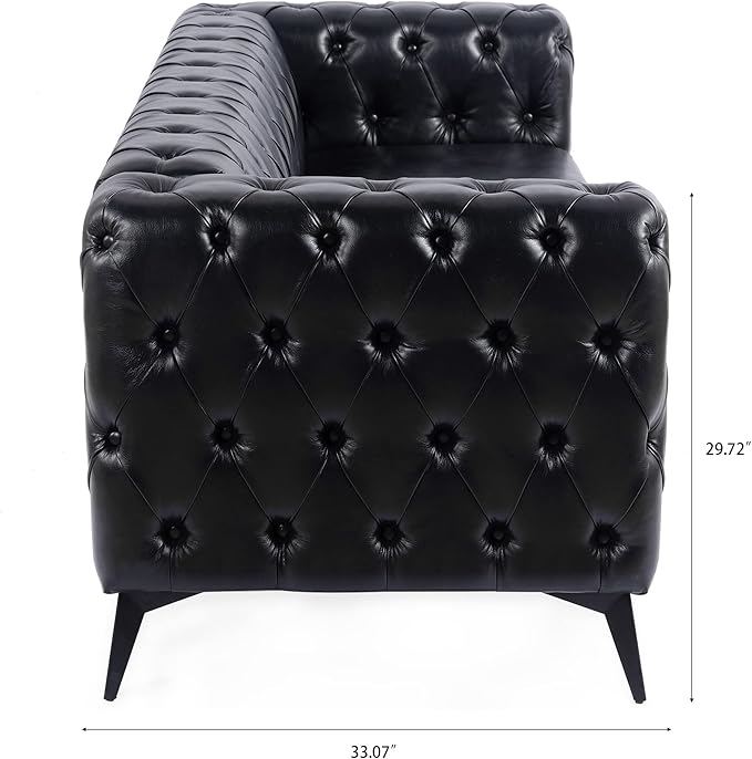 KEVINSPACE 84.06 3 Seater Sofa for Living Room Modern Chesterfield Sofa Couch Furniture Three-seat Sofa Classic Tufted Chesterfield Couch Tufted Back for Bedroom Office Apartment Black