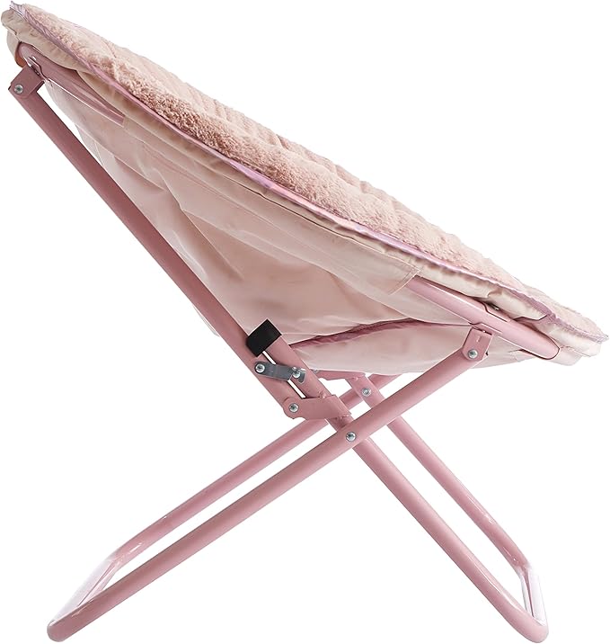Urban Lifestyle Faux Fur with Holographic Trim Foldable Saucer Chair Blush