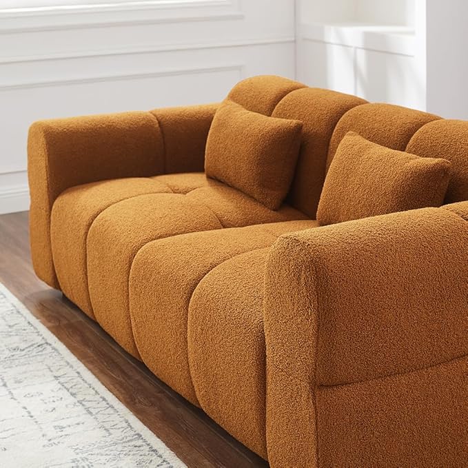 80 Modern Sofa Couch Comfy Deep Seat Lambswool Cloud Sofa Upholstered 3-Seater Boucle Couch Oversized Loveseat for Living Room Bedroom Office Apartment(Coffee)