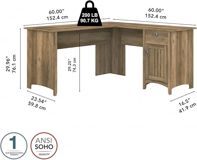 Bush Home L Shaped Desk with Storage for Home Office Modern Farmhouse Corner Table with Drawers and Cabinets Salinas Collection Reclaimed Pine