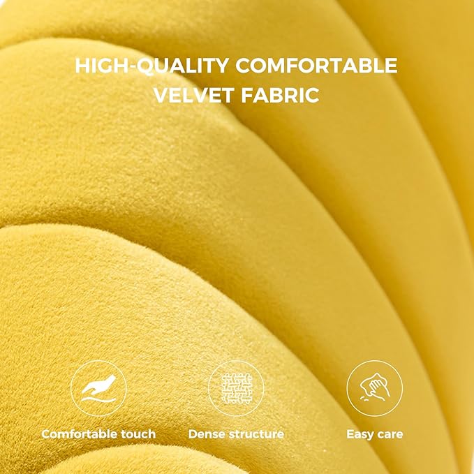 HULALA HOME Velvet Dining Chairs Modern Small Armless Accent Chair with Gold Metal Legs Living Room Upholstered Cute Side Chair Elegant Tufted Back Vanity Chair-Yellow
