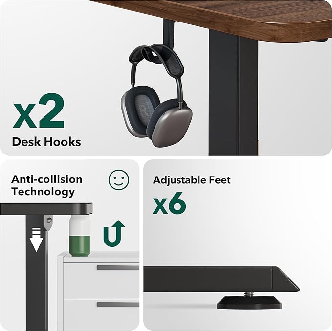 BANTI L-Shaped Standing Desk - 63 x 55 Inch Adjustable Corner Standing Desk with Charging Station - L Shape Sit Stand Table with Memory Controller Splice Board for Home Office Black Walnut