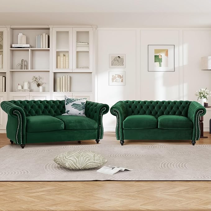 61W Mid Century Modern Chesterfield CouchUpholstered Velvet Loveseat Sofa with Button Tufted &amp Rolled ArmrestsComfy Deep Seat Sofa with Nailhead Trim &amp Gourd Legs for Living RoomApartment(