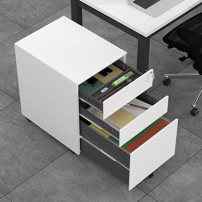 HASMI Filing Cabinet 3 Drawer Storage Cabinet Metal Mobile File Cabinet Under Desk with Wheels Printer Stand for Home Office White Storage Cabinet yuqing2022