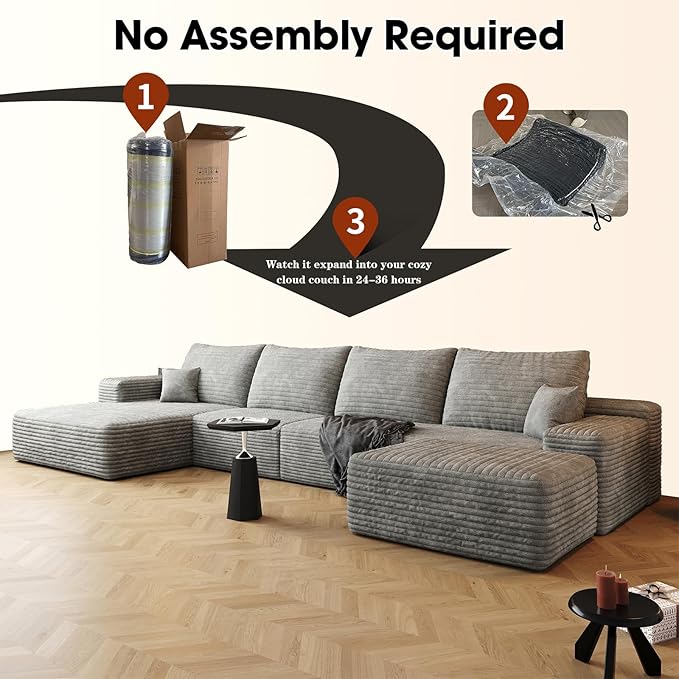 135.4 U Shaped Sofa Large Cloud Modular Sectional Couch with Ottoman for Living Room Minimalist Upholstered CouchesDeep Seat Corner CouchNo Assembly Required (GreyLeft Facing Chaise)