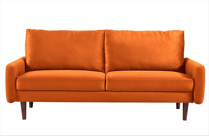 Kent Velvet Sofa for Modern Living Rooms and Compact Spaces Comfy 3 Seater Couch Studio Apartment Furniture with Sleek Design Orange