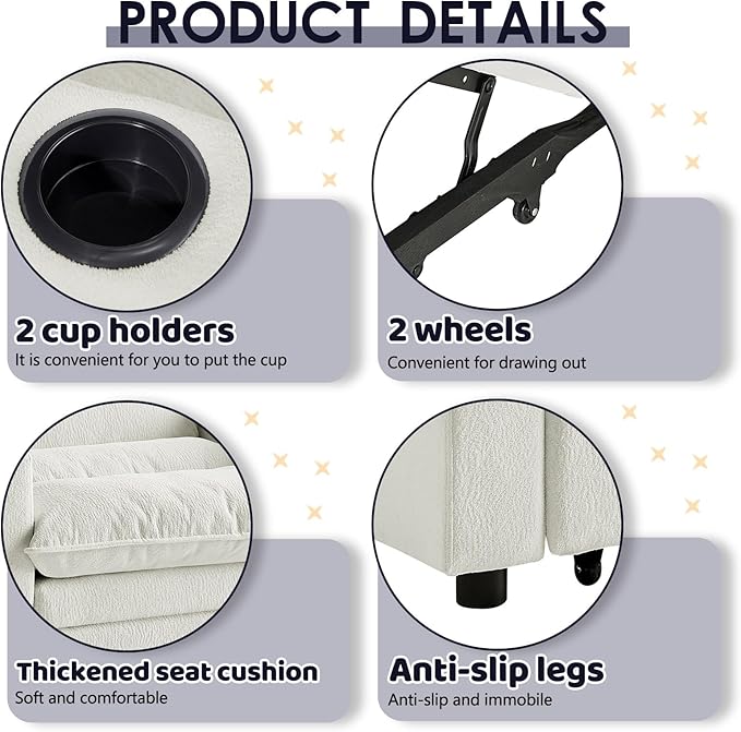 3 in1 Convertible Sleeper Sofa Chair Modern Pull Out Couch Bed Single Chair Bed with Adjustable Back Velvet Folding Compact Recliner for Living Room Bedroom Apartment Small Spaces﻿(Beige)