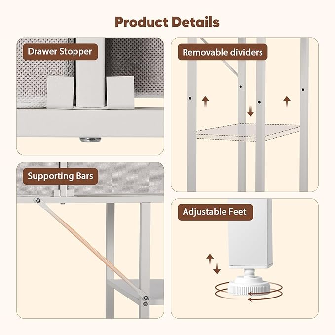 FAHKNS 47 Inch Computer Desk with 3 Fabric Drawers Small Computer Table with 4 Storage Shelves Minimalist Style Home Office Desk for Working Studying and Writing White
