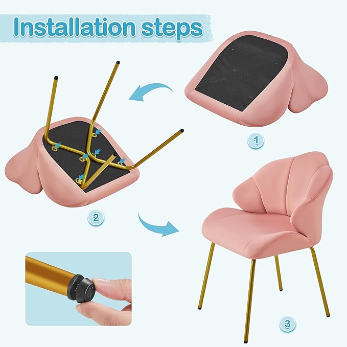 Yaheetech Vanity Chair Velvet Accent Chair with Shell-Shaped Backrest Modern Armchair with Gold Metal Legs for Dressing Room/Bedroom/Living Room Pink