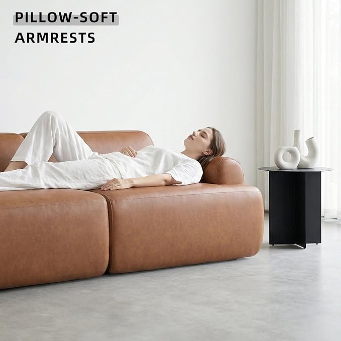 105” Modular Faux Leather Cloud Couch Deep Seat L-Shaped Sectional with Removable Wipe-Clean Covers and Replaceable Cover Design for Living Room (Orange 3 Seater+Left Facing Chaise)
