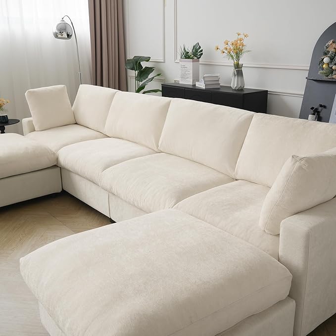 Cloud Couch Modular Sectional Sofa134 L Shaped Couch Oversized Convertible Wide Seater4 Seater with Ottoman for Living Room Set Covers Washable&ampReplaceableBeige