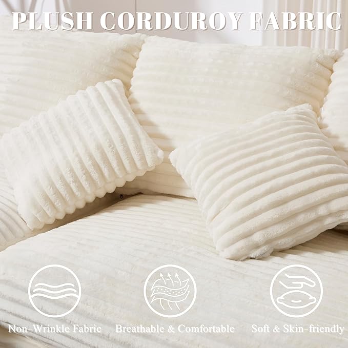 99 Cloud Modular Sectional CouchL-Shape Sofa Couch with Deep SeatModern Boneless Compressed Sofa with Chaise3 Seater Corduroy Couches for Living Room Bedroom No Assembly Required (Beige)