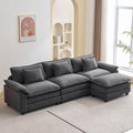 L Shape Sofa Comfy Sectional Cloud Couch for Living Room with Pillows Modern Velvet Sofa Sleeper Deep Couches with Ottoman (Grey 4-Seat)